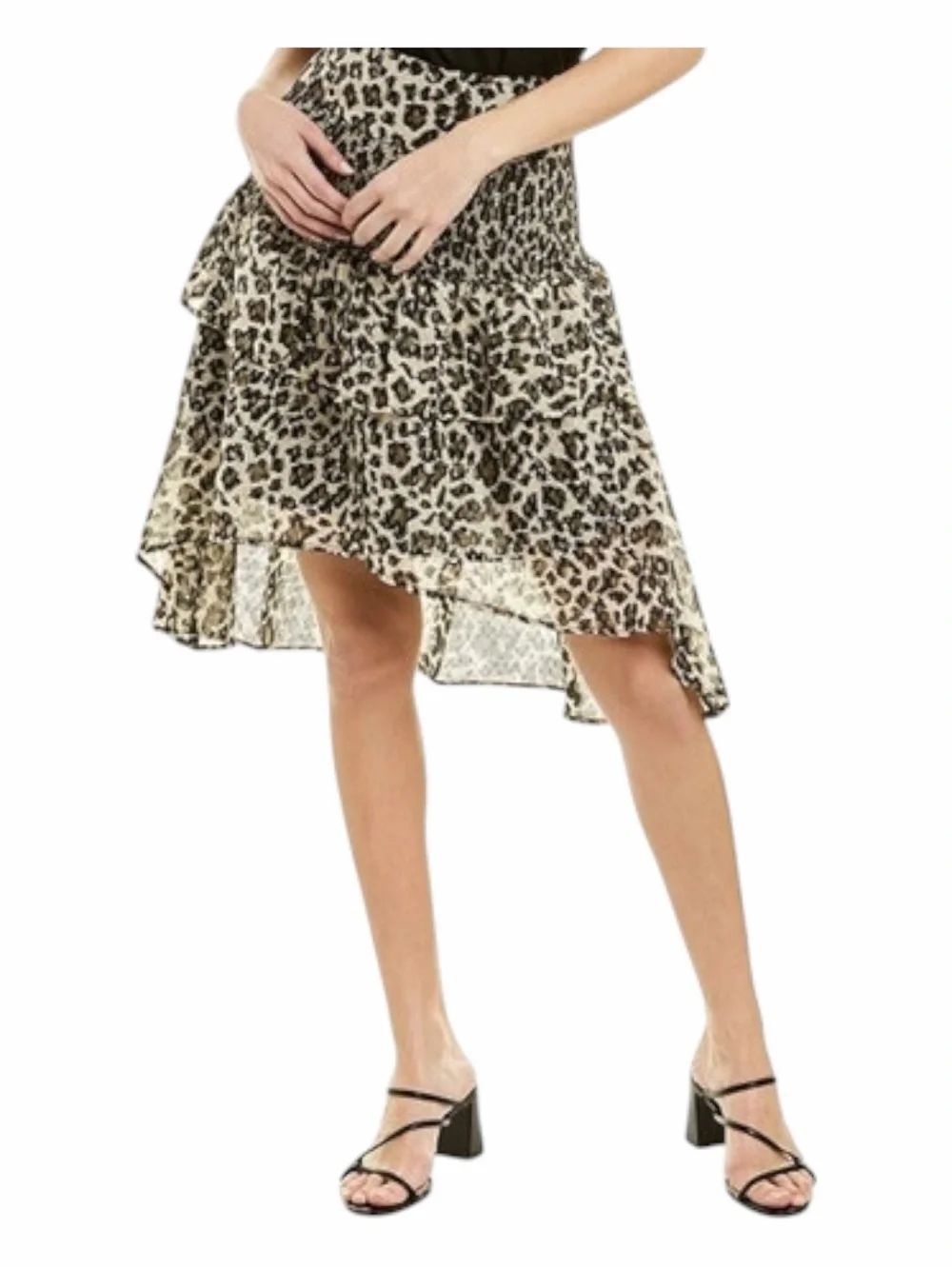 NWT! WALTER BAKER Dusty Olive Metallic Leopard Asymmetric Minty Skirt. Size 6.